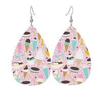HJFCZH Sweet Ice Cream Prints Dangle Leather Earrings - Elegant Water Drop Drops for Festive Style & Everyday Chic