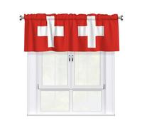 HJFCZH Swiss Flag Prints Kitchen Window Cover - 54x18 Inch Peach Skin Valance for Soft Lighting & Easy Style