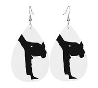 HJFCZH taekwondo martial arts Prints Teardrop Leather Earrings - Lightweight Dangle Earrings for Women, Vivid Color Faux Leather Drops with Silver Plated Hooks, Stylish Jewelry