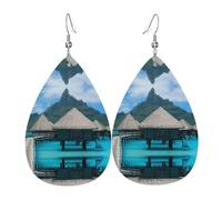 HJFCZH Tahiti Beach Prints Dangle Leather Earrings - Elegant Water Drop Drops for Festive Style & Everyday Chic