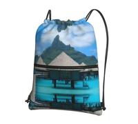 HJFCZH Tahiti Beach Prints Drawstring Zipper Backpack - Lightweight Sporty Throw Bag for Gym, Travel & Yoga - Durable Water-Resistant Design