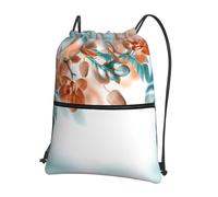 HJFCZH Teal And Orange Orchid Prints Drawstring Zipper Backpack Lightweight Sport Gym Bag Water-Resistant Travel Throw Cover for Men Women Teens