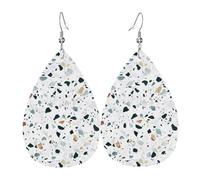 HJFCZH Terrazzo Marble Pastel Prints Teardrop Leather Earrings - Vibrant Dangle Earrings for Women, Lightweight Fashion Jewelry with Silver-Plated Hooks, Ideal for Parties & Gifts
