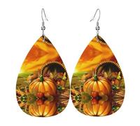 HJFCZH Thanksgiving Day Pumpkin Prints Dangle Leather Earrings - Elegant Water Drop Drops for Festive Style & Everyday Chic