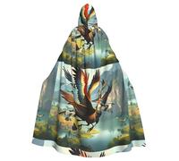 HJFCZH The birds are dancing. Pattern Halloween Adult Hooded Cape Super Large Hooded Cloak with Bow Tie, No Zipper