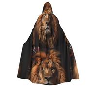 HJFCZH The Lion's Gaze Pattern Halloween Adult Hooded Cape Super Large Hooded Cloak with Bow Tie, No Zipper