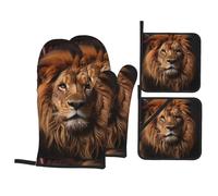 HJFCZH The Lion's Gaze Prints Kitchen Covers: Waterproof Oven Layers for Safe Cooking & Easy Cleanup - 4 Piece Heat Protection Set