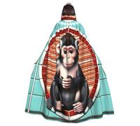 HJFCZH The silent monkey Printed Halloween Adult Hooded Cloak for various party and carnival settings