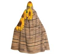 HJFCZH Three Sunflowers on Wooden Prints Hooded Cloak - Long Polyester Throw for Durable Cosplay & Halloween