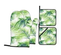 HJFCZH Tropical Palm Leaves Prints Kitchen Covers: Waterproof Oven Layers for Safe Cooking & Easy Cleanup - 4 Piece Heat Protection Set