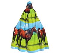 HJFCZH Two horses Pattern Halloween Adult Hooded Cape Super Large Hooded Cloak with Bow Tie, No Zipper