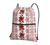 HJFCZH Ukrainian Embroidery Style Rose Prints Drawstring Zipper Backpack Lightweight Sport Gym Bag Water-Resistant Travel Throw Cover for Men Women Teens