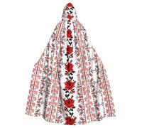 HJFCZH Ukrainian Embroidery Style Rose Prints Hooded Cloak - Oversized Cape, Cozy Throw for Halloween & Cosplay Fun