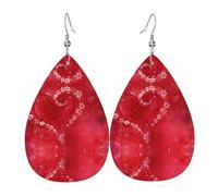 HJFCZH Valentine's Day Red Heart Flower Prints Teardrop Leather Earrings - Vibrant Dangle Earrings for Women, Lightweight Fashion Jewelry with Silver-Plated Hooks, Ideal for Parties & Gifts
