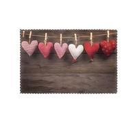 HJFCZH Valentine's Hearts Prints Placemats Set of 6 12x18in - Heavy-Duty Polyester Table Covers Engineered for Lasting Performance