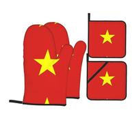 HJFCZH Vietnamese Flag Prints Kitchen Covers: Waterproof Oven Layers for Safe Cooking & Easy Cleanup - 4 Piece Heat Protection Set