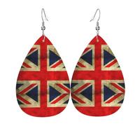 HJFCZH Vintage British Flag Prints Drip Earrings - Stylish Faux Leather Charms - Lightweight Dangling Jewelry for Women & Girls - Festive Holiday Accents