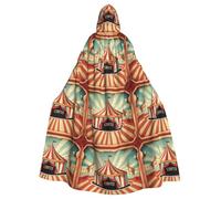 HJFCZH vintage circus background Pattern Halloween Adult Hooded Cape Super Large Hooded Cloak with Bow Tie, No Zipper