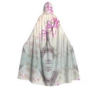 HJFCZH Vintage Eiffel Tower Prints Hooded Cloak - Durable Polyester Throw for Cosplay & Halloween Costumes