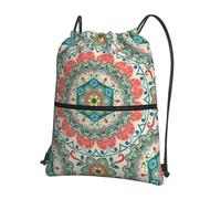 HJFCZH Vintage Mandala Flowers Prints Drawstring Zipper Backpack - Lightweight Sporty Throw Bag for Gym, Travel & Yoga - Durable Water-Resistant Design