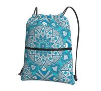 HJFCZH Vintage Mandala Flowers Prints Drawstring Zipper Backpack - Water-Resistant & Durable Gym Bag for Travel, Sports & Everyday Essentials