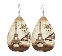 HJFCZH Vintage Paris Eiffel Tower Butterfly Prints Drip Earrings - Stylish Faux Leather Charms - Lightweight Dangling Jewelry for Women & Girls - Festive Holiday Accents