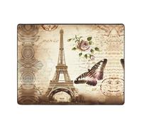 HJFCZH Vintage Paris Eiffel Tower Butterfly Prints Well-crafted 63x48in Non-Slip Floor Throw - Ultra-Soft Flannel Comfort for Living Room, Office & Beyond