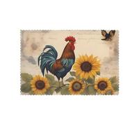 HJFCZH Vintage Sunflower Rooster Printed Placemats for Dining Table Set of 6 for Hotels, Homes, and Banquets as Decorative Table Decorations, Beautiful durable