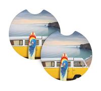 HJFCZH Vintage Van in The Beach with a Surfboard Prints Car Cup Coasters 2-Pack - High-Grade Neoprene Drink Layers for Stress-Free Travel & a Stylish Ride - Universal Fit