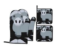 HJFCZH Water Buffalo Prints Kitchen Throw Set: Durable Oven Layers with Waterproof Polyester - 4 Piece Heat Protection System