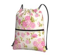 HJFCZH Watercolor Flower Prints Drawstring Zipper Backpack - Lightweight Sporty Throw Bag for Gym, Travel & Yoga - Durable Water-Resistant Design
