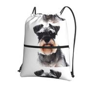 HJFCZH Well-behaved schnauzer Prints Drawstring Zipper Backpack - Lightweight Sporty Throw Bag for Gym, Travel & Yoga - Durable Water-Resistant Design