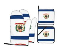 HJFCZH West Virginia Flag Prints Oven Mitts & Pot Holders Set - Waterproof Kitchen Throw & Heat Resistant Layers - Durable Covers for Cooking, Baking & BBQ