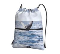 HJFCZH Whale Above Sea Water Prints Drawstring Zipper Backpack - Lightweight Gym Throw Bag with Front Pocket - Ideal for Travel & Yoga