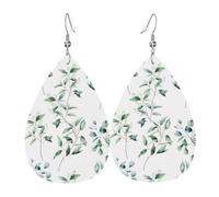 HJFCZH White Natural Greenery Twig Prints Dangle Leather Earrings - Elegant Water Drop Drops for Festive Style & Everyday Chic