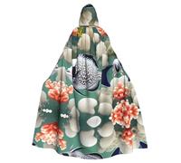 HJFCZH White Tropical Fish Prints Halloween Adult Hooded Cloak for various party and carnival settings
