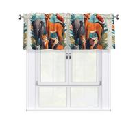 HJFCZH Wild Animals Pattern Short Curtain with Valance - 54x18in Light Filtering Polyester for Kitchen, Bathroom, Studio - Fits Most Standard Rods