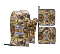 HJFCZH Wild Animals Prints Kitchen Covers: Waterproof Oven Layers for Safe Cooking & Easy Cleanup - 4 Piece Heat Protection Set