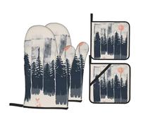 HJFCZH Wilderness Fox Art Oven Mitts and Pot Holders Set, Waterproof Polyester, Black, 21x21 cm, 4 Piece