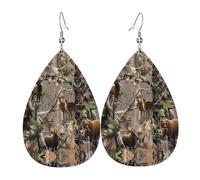 HJFCZH Wildlife Hunting Deer Bear Elk Prints Teardrop Leather Earrings - Lightweight Dangle Earrings for Women, Vivid Color Faux Leather Drops with Silver Plated Hooks, Stylish Jewelry