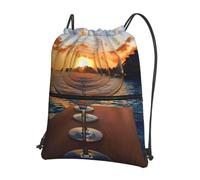HJFCZH wine glass in the sunset Prints Drawstring Zipper Backpack - Lightweight Gym Throw Bag with Front Pocket - Ideal for Travel & Yoga
