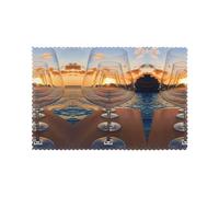 HJFCZH wine glass in the sunset Prints Quality Table Layers - Heat Resistant Place Mat Covers， Durable 6-Piece Set with Printed Designs