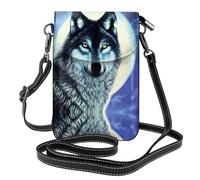 HJFCZH wolf under moon Leather Crossbody Phone Pouch