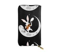 HJFCZH Women's Long Leather Wallet with Zipper Coin Pocket | Large Capacity Clutch For Cards Cash Checkbook Phone For Mom Girlfriend Rabbit Playing Violin On The Moon Prints