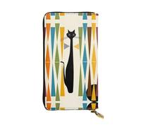 HJFCZH Women's Long Leather Wallet with Zipper Coin Pocket | Large Capacity Clutch For Cards Cash Checkbook Phone For Mom Girlfriend Mid-Century Modern Art Cat Prints