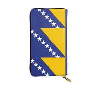 HJFCZH Women's Long Leather Wallet with Zipper Coin Pocket | Large Capacity Clutch For Cards Cash Checkbook Phone For Mom Girlfriend Flag Of Bosnia And Herzegovina Prints