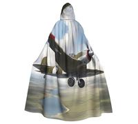 HJFCZH World War 2 Aircraft Airplane Pattern Halloween Adult Hooded Cape Super Large Hooded Cloak with Bow Tie, No Zipper