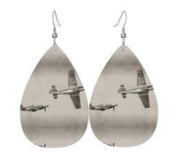 HJFCZH World War Aircraft Prints Dangle Leather Earrings - Elegant Water Drop Drops for Festive Style & Everyday Chic