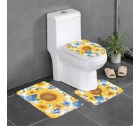 HJFCZH Yellow Sunflowers with Blue Butterflies Pattern Bathroom Anti Slip Quick Drying Three Piece Set, Slip Quick Drying Durable Shower Bath mat