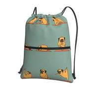 HJFCZH Yoga pug Prints Drawstring Zipper Backpack - Lightweight Water-Resistant Gym Bag for Travel, Sports & Yoga - Durable Foldable Cover with Front Pocket